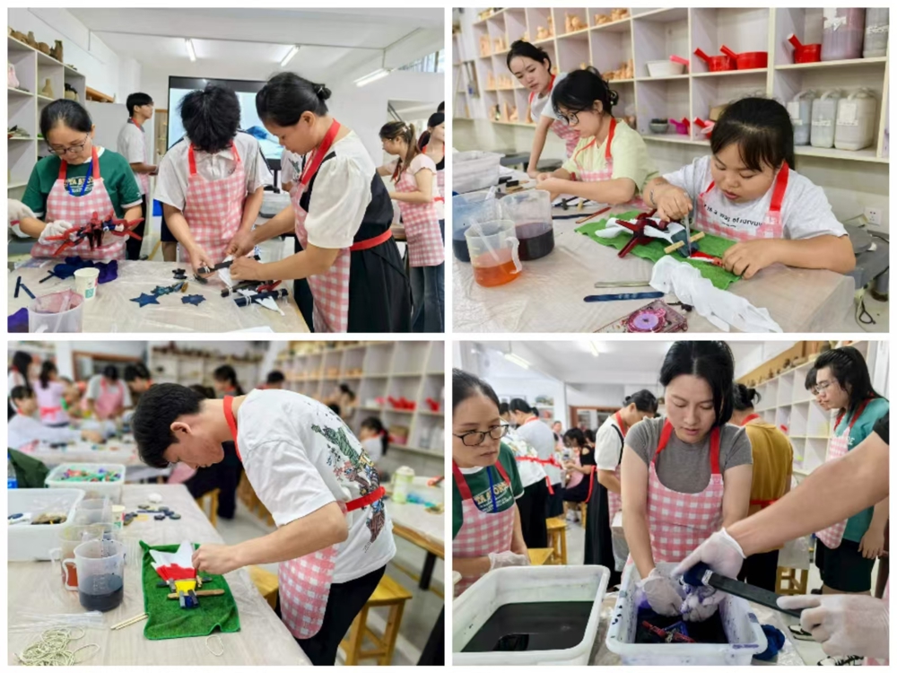 学员积极制作扎染方巾 学员积极制作扎染方巾